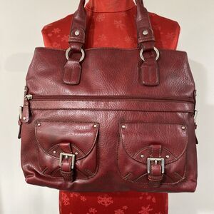 Liz Claiborne Burgundy Red Shoulder Bag Purse Multiple Pockets Double Handles